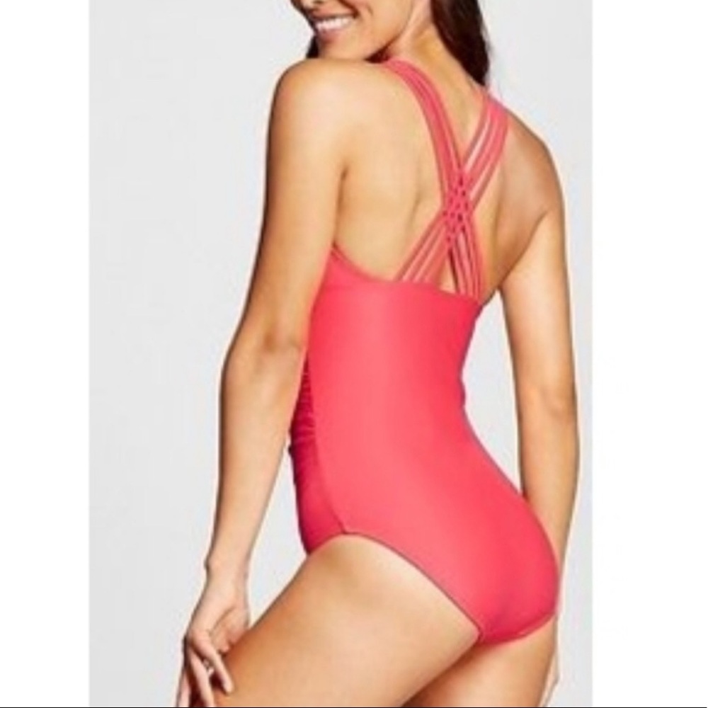 Merona Shirred Front One Piece Swimsuit Coral - Picture 3 of 6